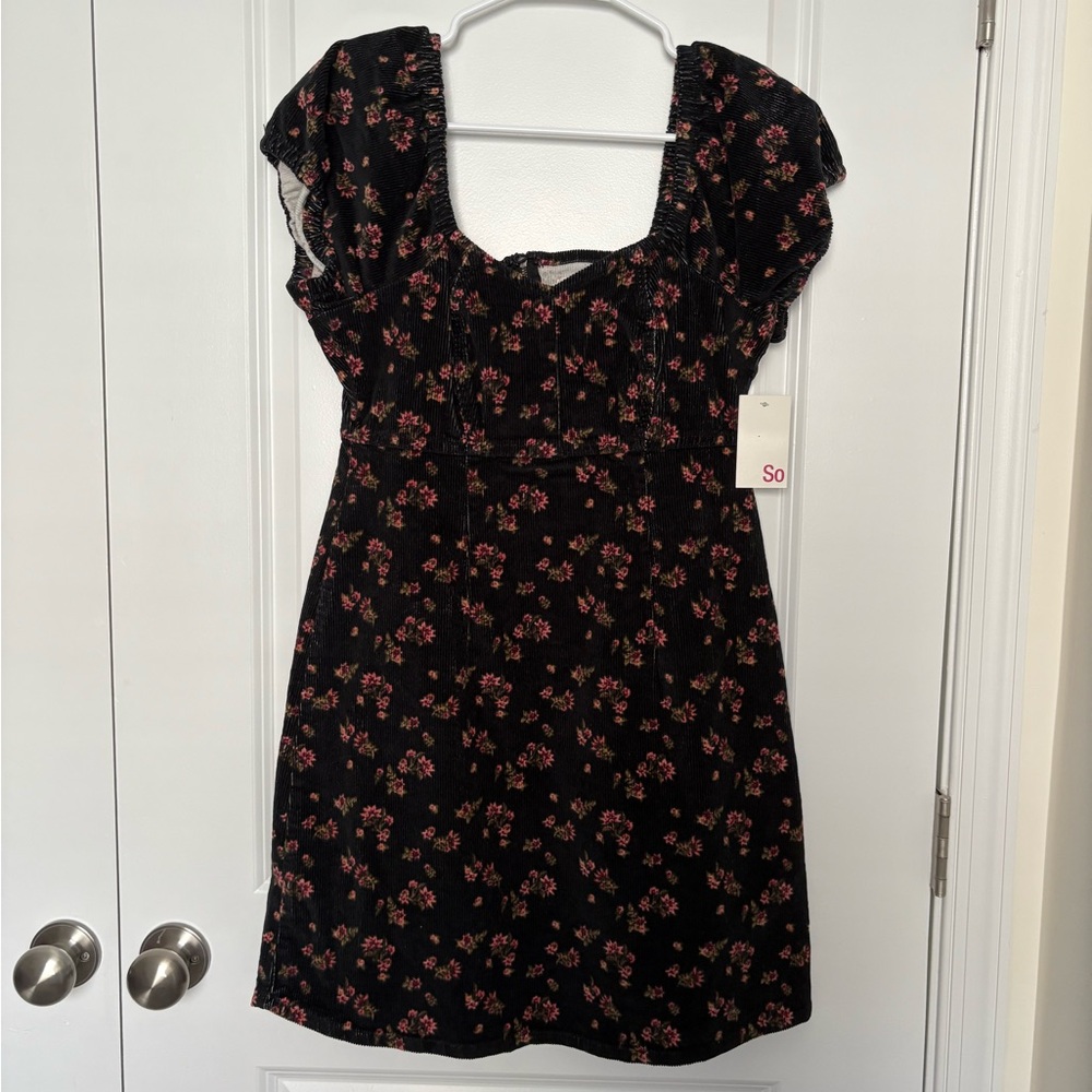 SO Black Mini Dress with Pink Floral Pattern